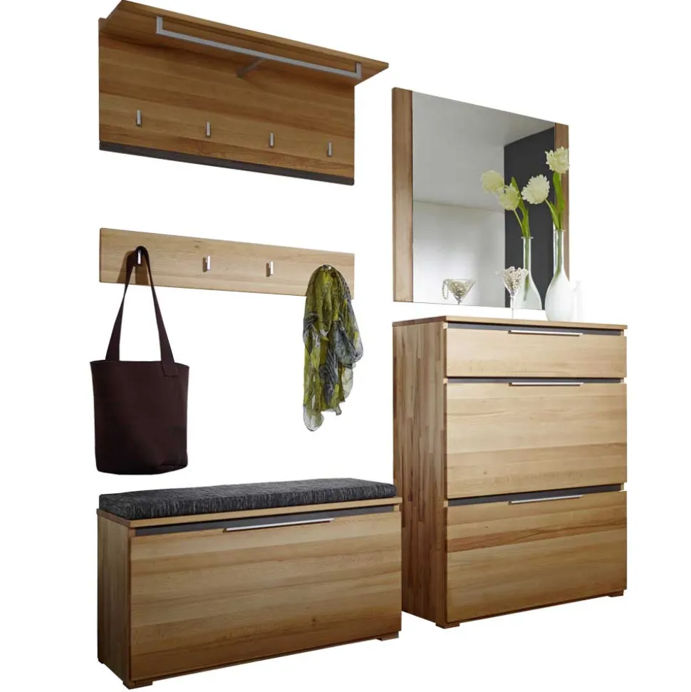 Garderobenset Leyrina aus Kernbuche Massivholz (fünfteilig)