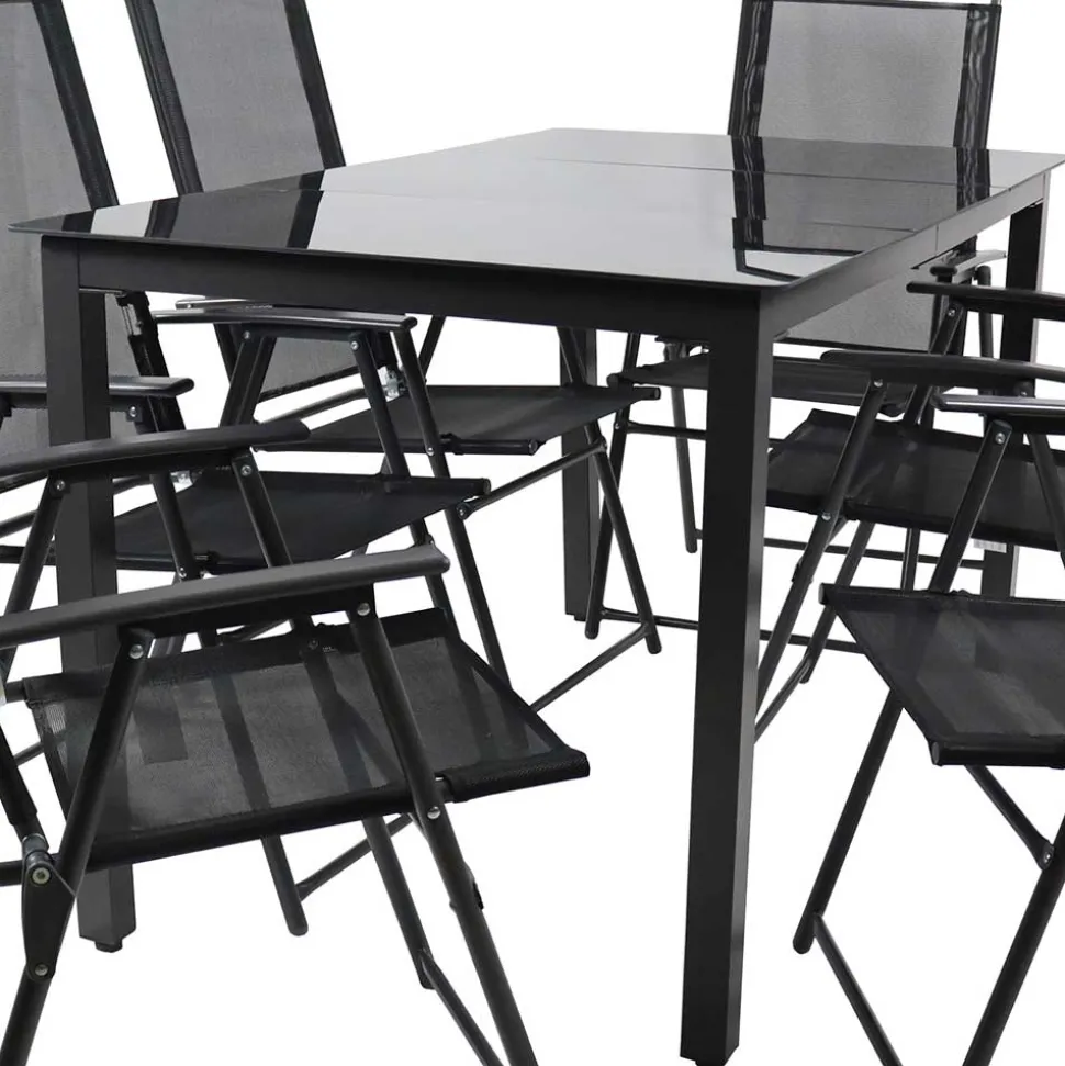 Garten Essgruppe in Schwarz - Kameron (siebenteilig)