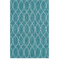 Garten Teppich in Petrol Blau & Creme - Trojar