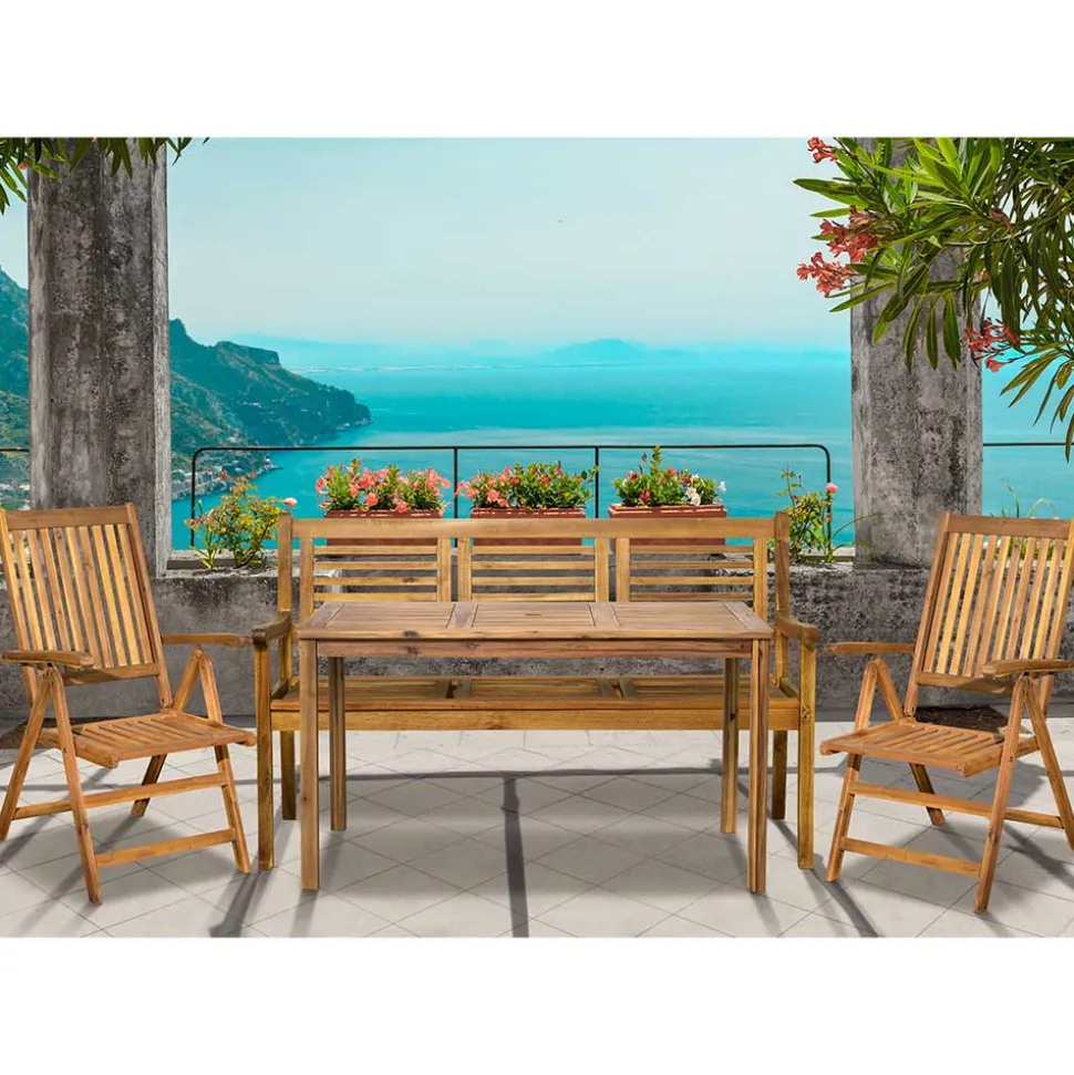 Gartengruppe mit Bank & 2 Klappstühlen - Ocna (vierteilig)