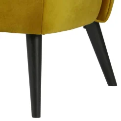 Gelbes Samt Sofa Mid Century Ramia mit Holzbeinen in Schwarz