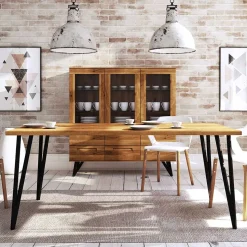 Geölter Wildeiche Essenstisch mit Stahlbeinen - Mandirov