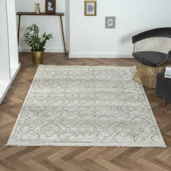 Gemusterter Kurzflor Teppich hell - Ladoria