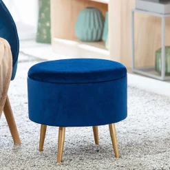 Gepolsterter Hocker in Blau & Gold - Chasmarin