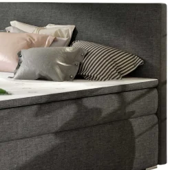 Gepolstertes Bett mit Stoffbezug in Dunkelgrau - Rotrel