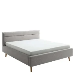 Gepolstertes Stauraumbett in Grau Stoff - Puni