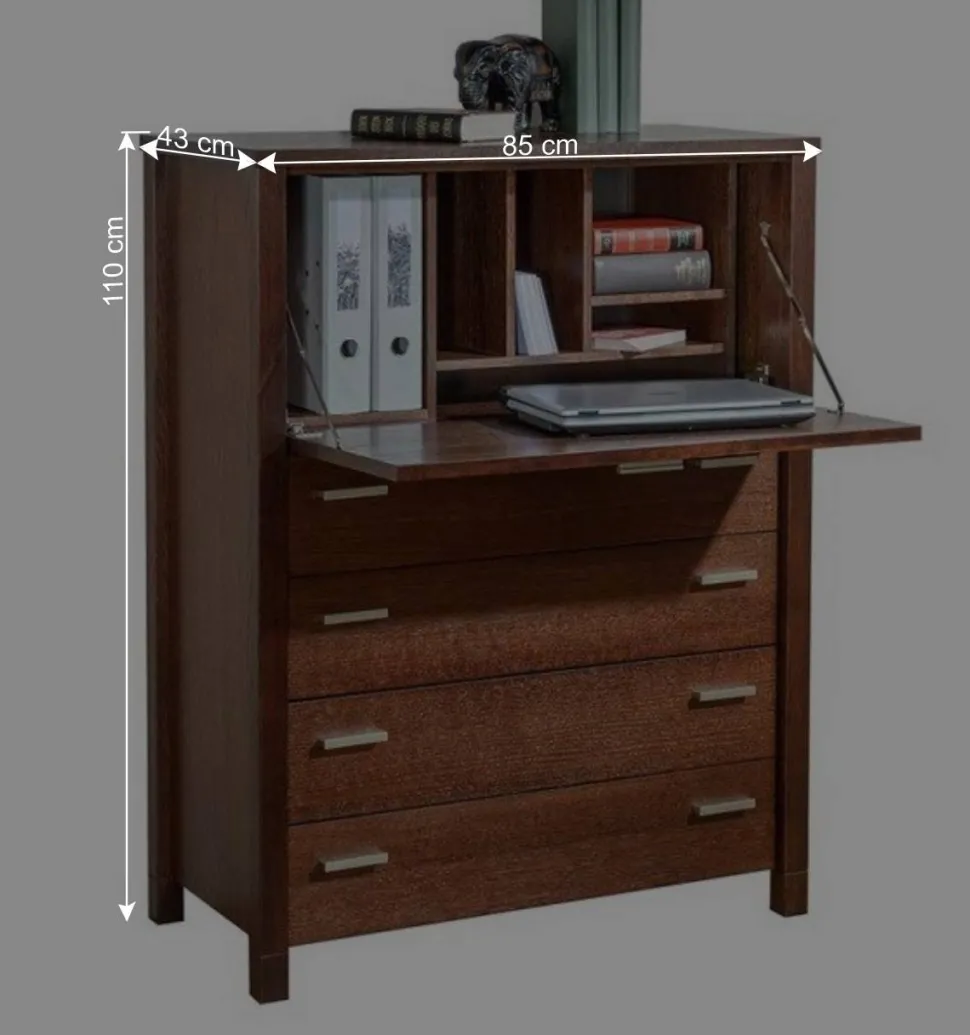 Geradlinige Schreibkommode in Wenge Braun - Glosidrana