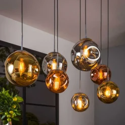 Glas Hängeleuchte in Gold & Altsilber & Kupfer - Donabella