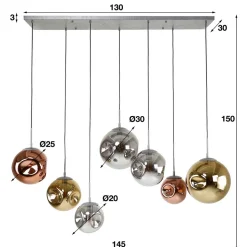 Glas Hängeleuchte in Gold & Altsilber & Kupfer - Donabella