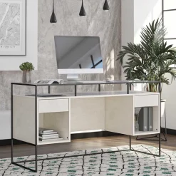 Glas Schreibtisch mit Rillen Strukturglasplatte - Corners