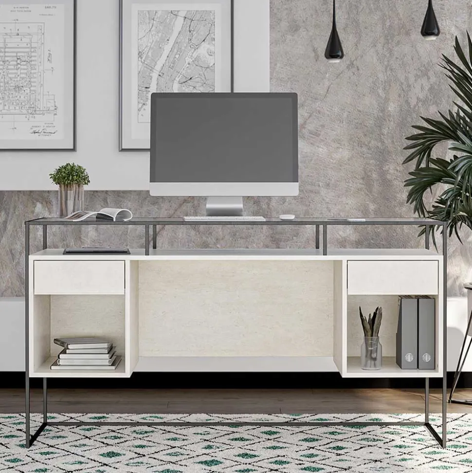 Glas Schreibtisch mit Rillen Strukturglasplatte - Corners