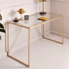 Glas-Schreibtisch mit Bügelgestell in Gold - Limgo