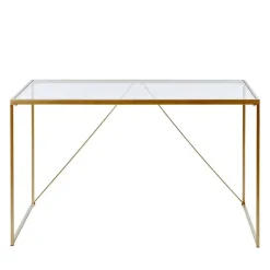 Glas-Schreibtisch mit Bügelgestell in Gold - Limgo