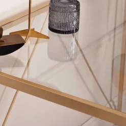 Glas-Schreibtisch mit Bügelgestell in Gold - Limgo
