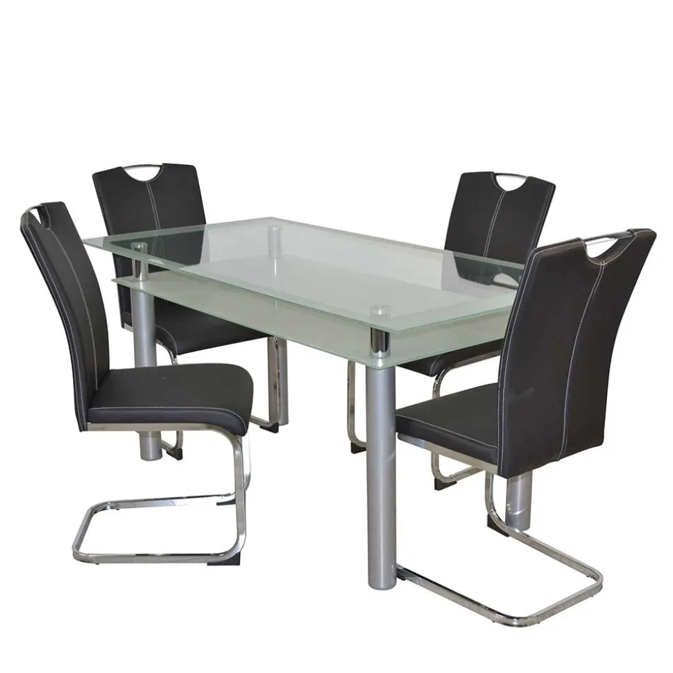 Glastisch & Freischwinger Stühle - Zaparony (fünfteilig)