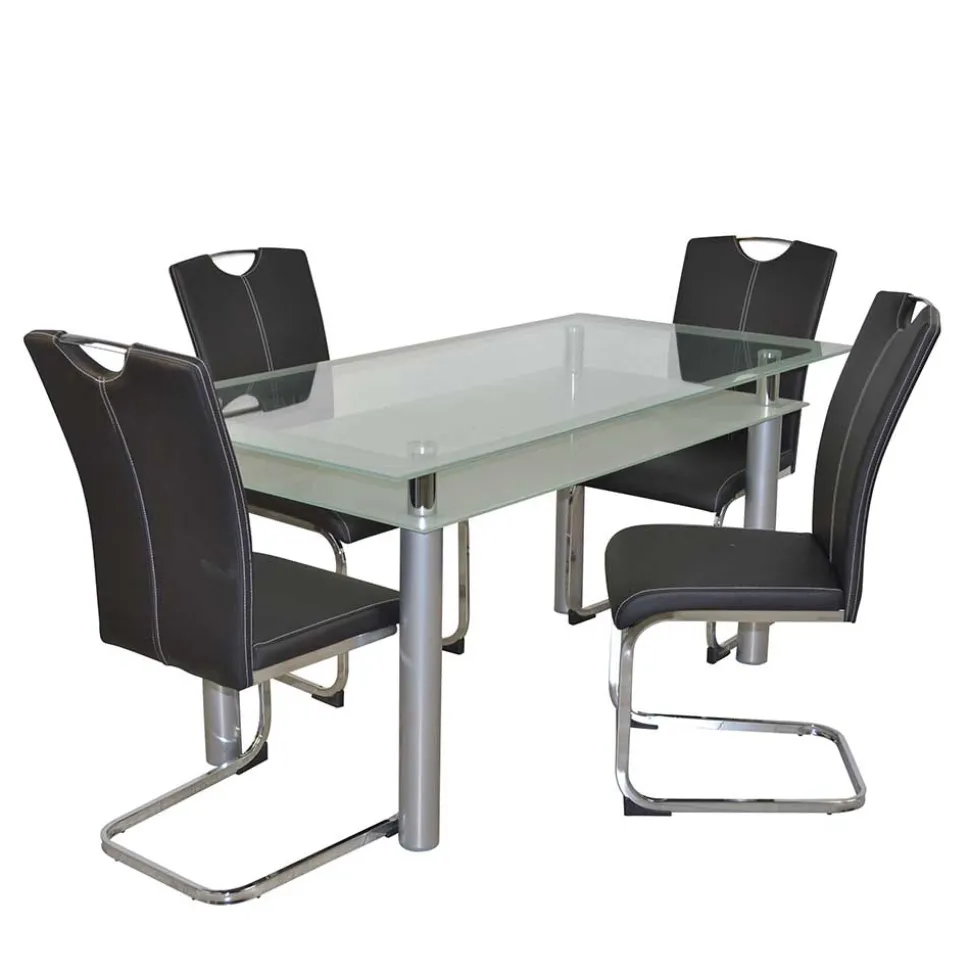 Glastisch & Freischwinger Stühle - Zaparony (fünfteilig)