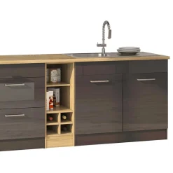 Graue Hochglanz-Küche mit Regalen - Bozenia (neunteilig)