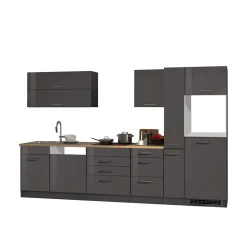Grauer Hochglanz Küchenblock 330cm - Bozenia (achtteilig)