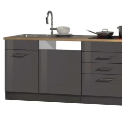 Grauer Hochglanz Küchenblock 330cm - Bozenia (achtteilig)