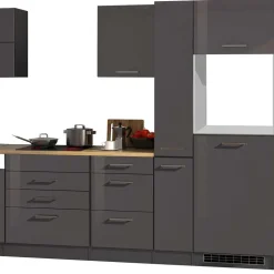 Grauer Hochglanz Küchenblock 330cm - Bozenia (achtteilig)