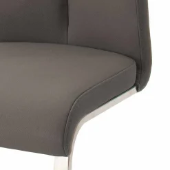 Grauer Lederstuhl mit Edelstahl - Yetarra (2er Set)