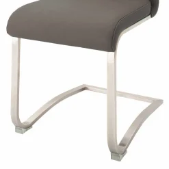 Grauer Lederstuhl mit Edelstahl - Yetarra (2er Set)