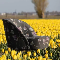 Grauer Samt Sessel mit Tulpen Lila - Kiyoshi