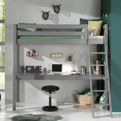 Graues Hochbett mit Schreibtisch Arbeitsplatz - Tollow