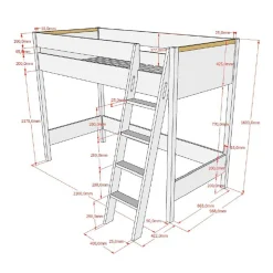 Graues Hochbett mit Schreibtisch - Mystik (dreiteilig)