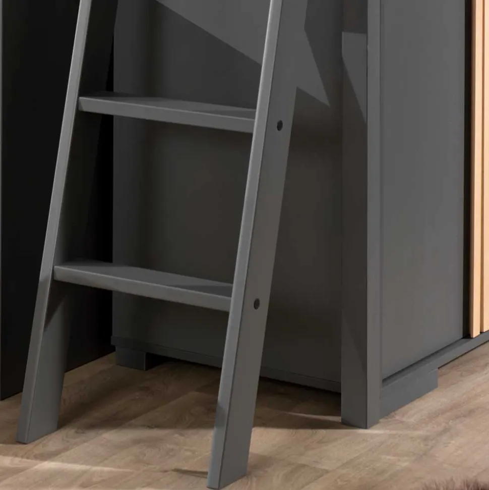 Graues Hochbett mit Schreibtisch - Mystik (dreiteilig)