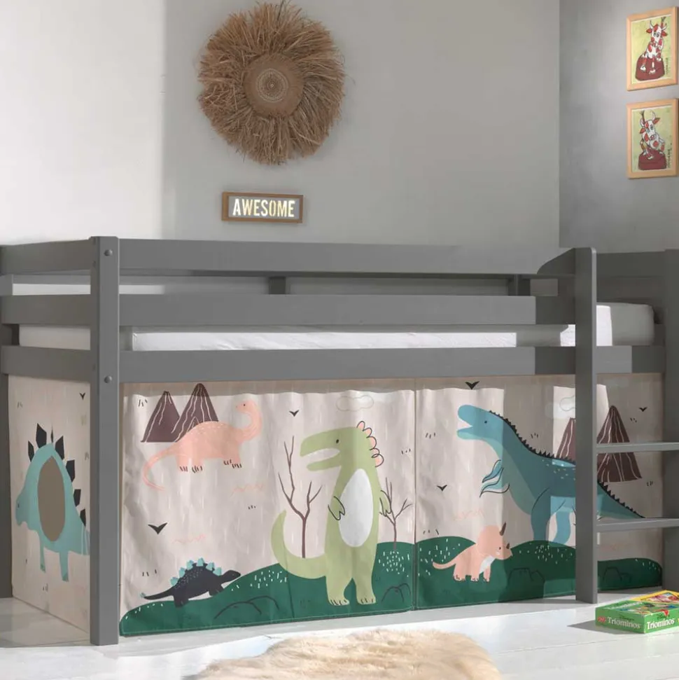 Graues Kinderzimmer Hochbett Dinosaurier - Julmatra