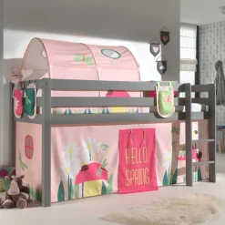 Graues Kinderzimmer-Hochbett mit Stoffset Frühling - Season