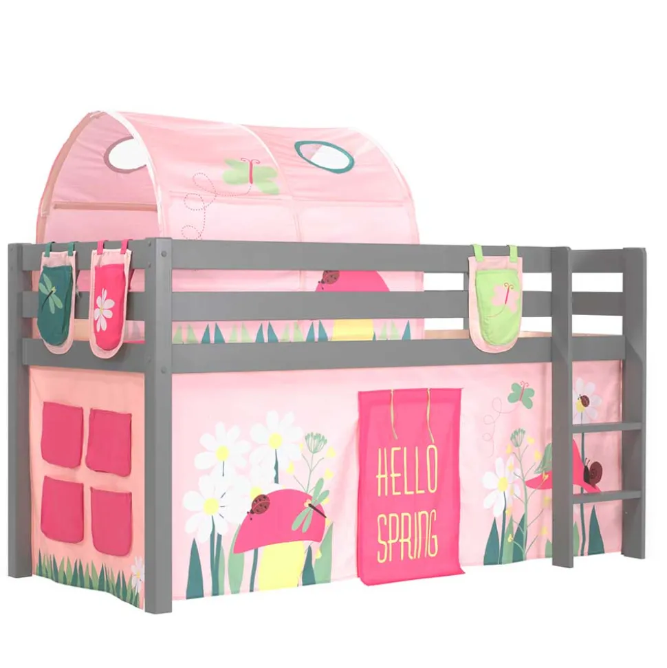 Graues Kinderzimmer-Hochbett mit Stoffset Frühling - Season