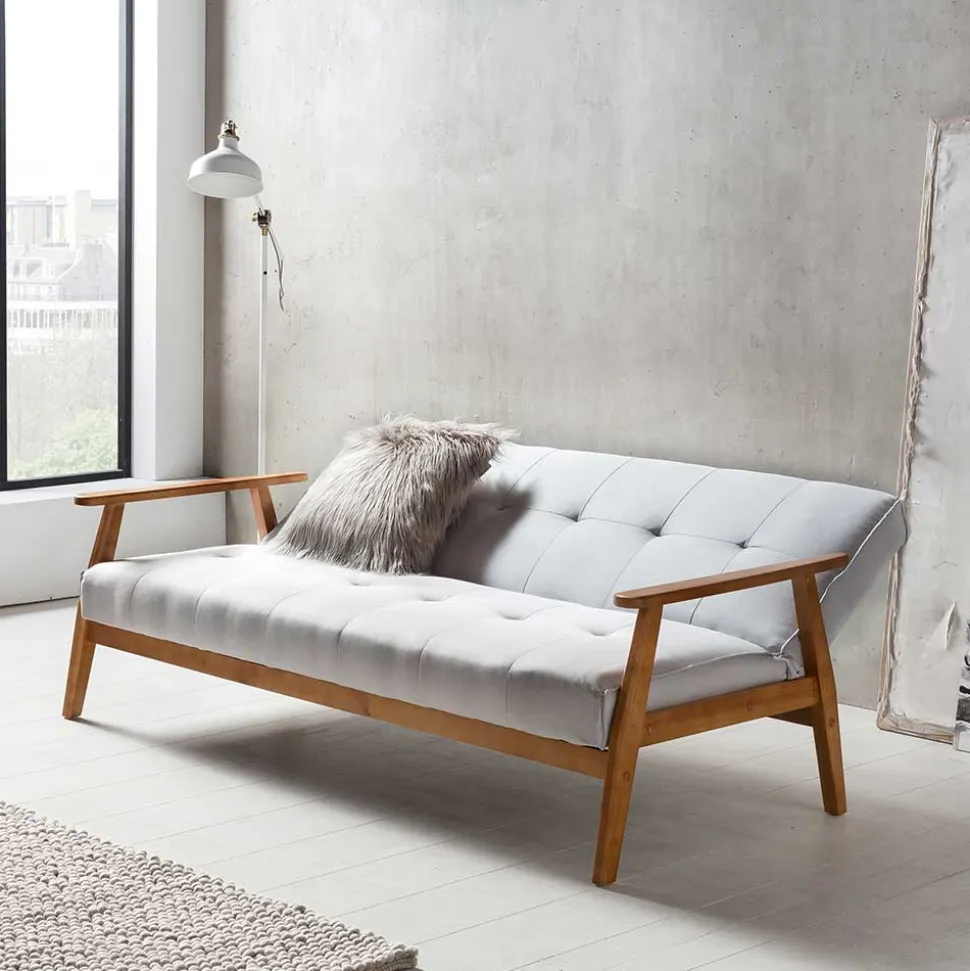 Graues Sofa mit Holzgestell Eiche - Florynn