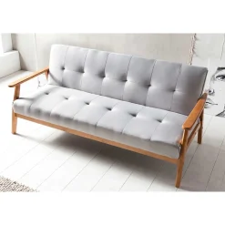 Graues Sofa mit Holzgestell Eiche - Florynn