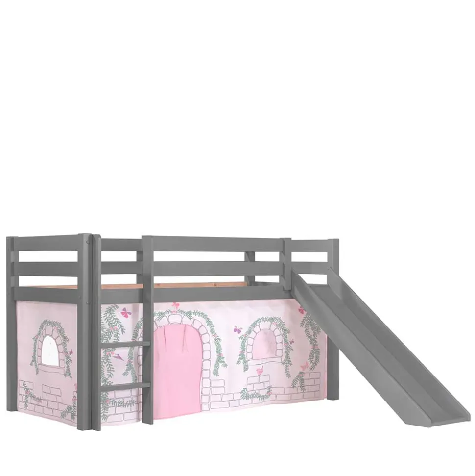 Graues Spielbett mit Rutsche aus Kiefer massiv - Delavidu