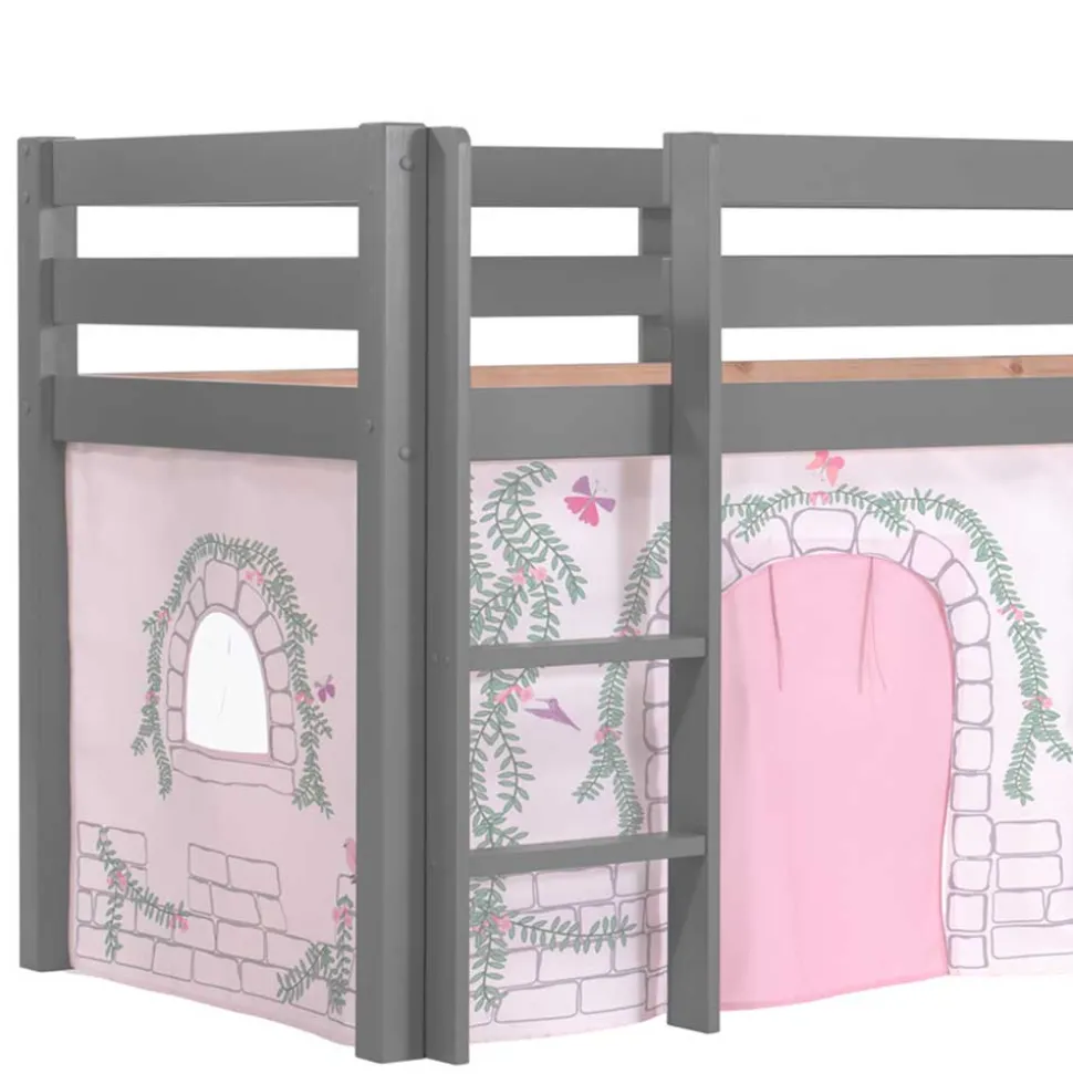 Graues Spielbett mit Rutsche aus Kiefer massiv - Delavidu