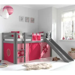 Graues Spielbett Rutschbett mit Vorhang - Taupos