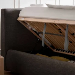 Graues Stoff Polsterbett mit Matratzen - Amber