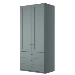 Graugrüner Kleiderschrank 2-türig mit 3 Schubladen - Rajavo