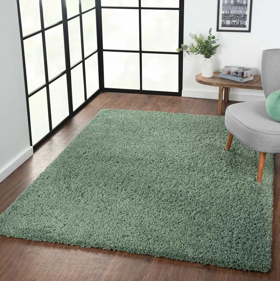 Grüner Läufer Teppich mit hohem Flor - Lura