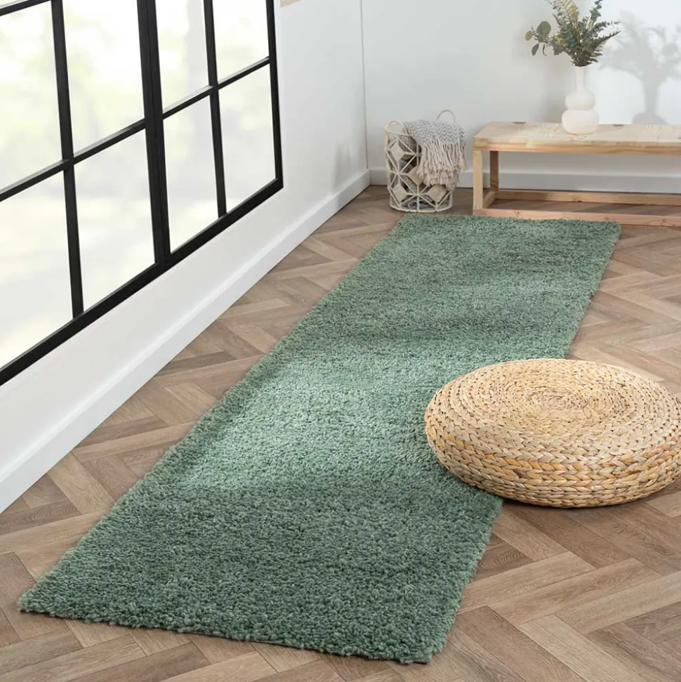 Grüner Läufer Teppich mit hohem Flor - Lura