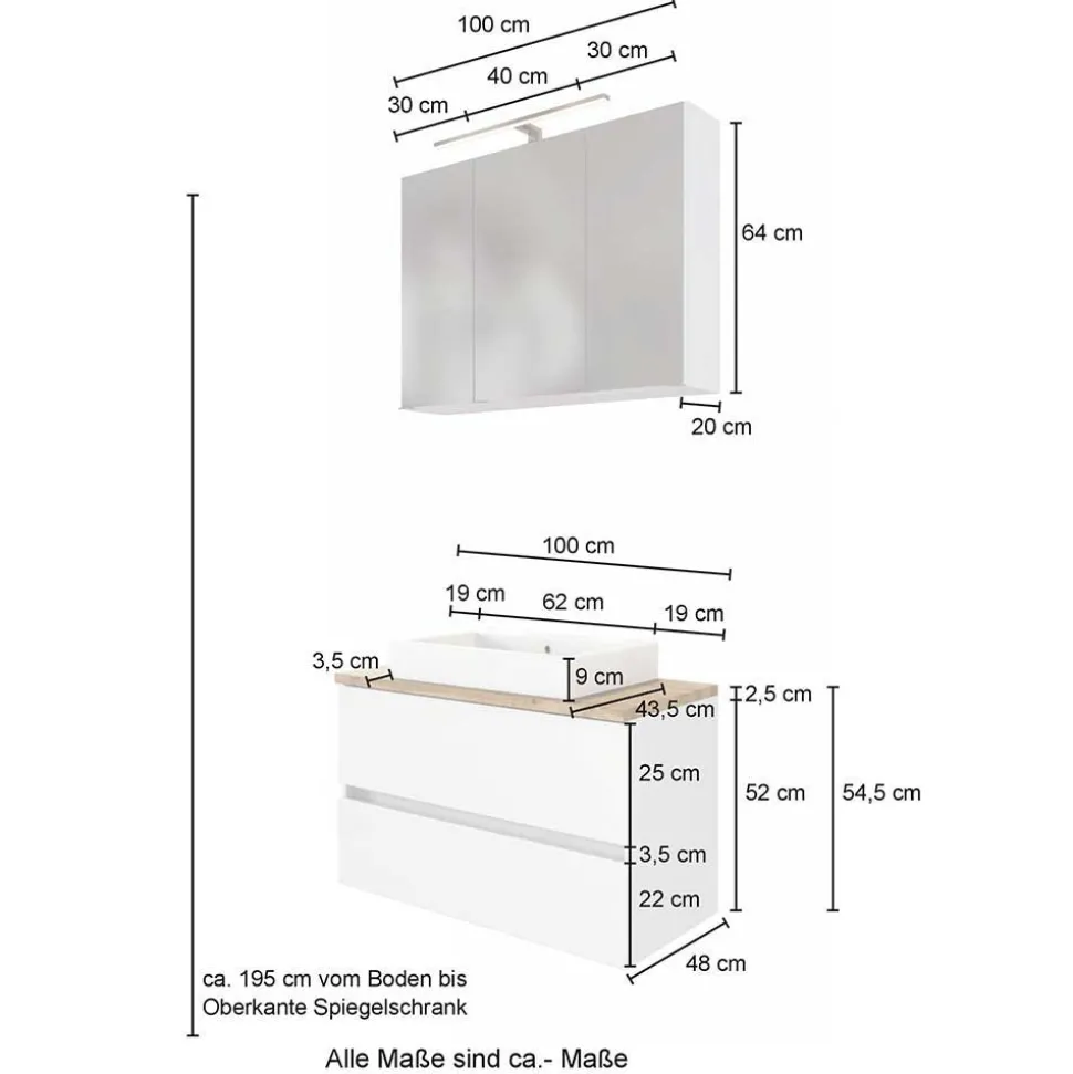 Große Badmöbel Ausstattung im Set - Noricas (fünfteilig)