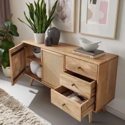 Große Kombi-Kommode aus Mangoholz & Rattan - Kanados
