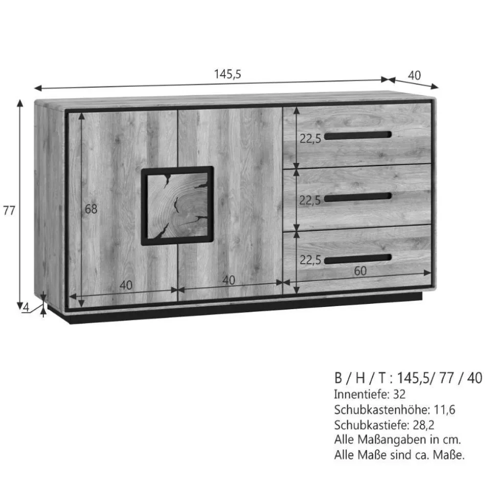 Große Kombi-Kommode in Wildeiche mit Schwarz - Shipper