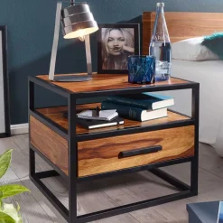 Großer Industrial Nachttisch mit Schublade - Enyet