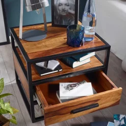 Großer Industrial Nachttisch mit Schublade - Enyet