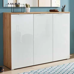 Großer Schuhschrank Reestyl mit Glas Weiß