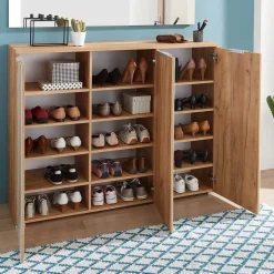 Großer Schuhschrank Reestyl mit Glas Weiß