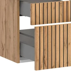 Großer Waschplatz mit 2 Becken & Badschränke - Crystoga (vierteilig)